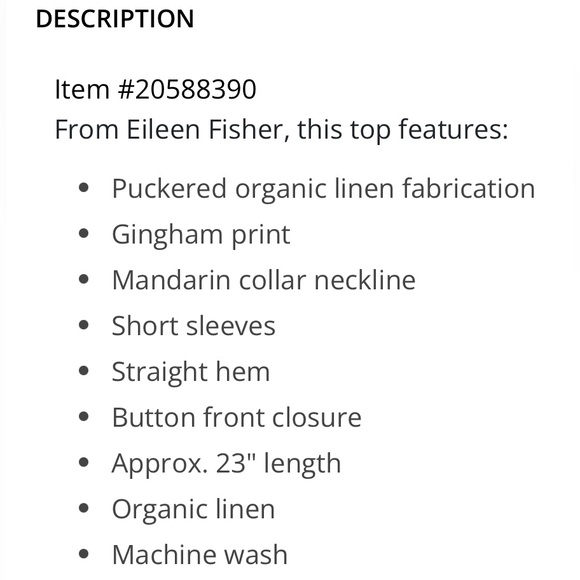 Eileen Fisher Puckered Organic Linen Gingham Mandarin Collar Short Sleeve Top - Picture 12 of 13